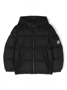 Пуховик с капюшоном и нашивкой-логотипом Moncler Enfant, черный