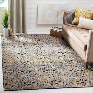 Ковер SAFAVIEH, 275 x 366 см, Castilla Collection, Blue Gold & Charcoal, ручной вязки, современная шерсть, идеален для помещений с высокой проходимостью в гостиной, спальне (CST143A)