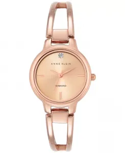 Женские часы-браслет из нержавеющей стали с розовым золотым покрытием и бриллиантовыми вставками, 30 мм Anne Klein