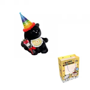 Плюшевая игрушка котенок Meowth, плюшевая кукла, высота 35см CHONGRONGLIANYU, Black Cat+Birthday Hat In Random Color+Bib In Random Color+Rose