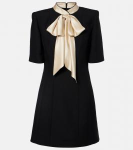 Креп-ажурное мини-платье с бантом Valentino, Nero/Champagne