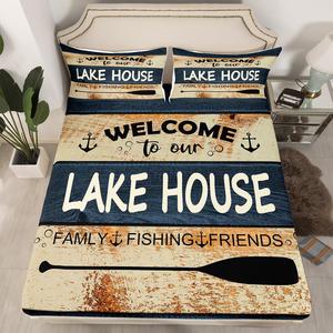 Erosebridal Комплект постельного белья Lake House в деревенском стиле с тематикой рыбалки и якорями для детей и взрослых, Multi 23