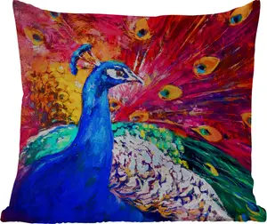 Подушка для улицы - Картина - Птица - Павлин - Картина маслом - 45x45 см - Устойчива к атмосферным воздействиям - Подушка для отдыха - Фотоподушка - Декоративная подушка MuchoWow