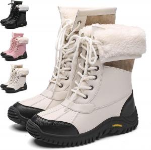 Водонепроницаемые зимние женские ботинки с платформой, утепленные плюшевой подкладкой, высокие ботильоны, удобные для походов, прогулок, с меховой отделкой и шнуровкой Generic, White
