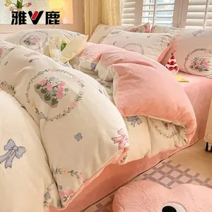 Yalu Пододеяльник 200х230 см, молочный вельвет, утолщенный, Garden Rabbit