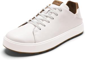 Мужские гольф-туфли OLUKAI Wai'alae, без шипов, из мягкой кожи полного зерна с анатомической стелькой, водонепроницаемые и устойчевые к пятнам, белый/бежевый