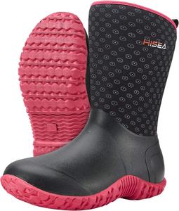 Женские резиновые садовые ботинки HISEA водонепроницаемые утепленные для работы в саду и на улице среднего размера для грязи, черный