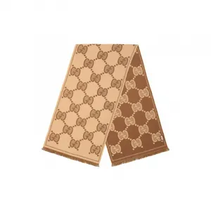 GUCCI Шерстяной жаккардовый шарф GG, Brown