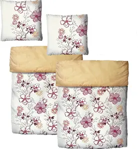 Двусторонний комплект постельного белья из хлопкового сатина с цветочным рисунком, белый и оранжевый, 155x220 см, 80x80 см: 4 предмета. aboutyourhome-shop