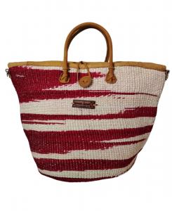 Сумка-корзина из сизаля и соломы, плетеная вручную в красно-белых тонах, Crimson Courage SAWA SAWA, Red & white