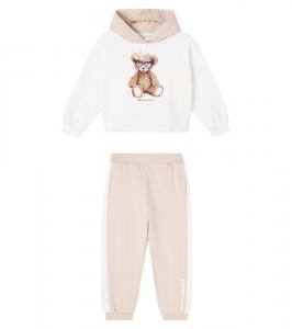 Комплект из хлопкового худи и спортивных штанов Monnalisa, Pnna/Ecru