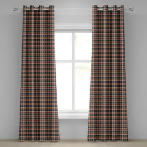 Клетчатая штора на люверсах ABAKUHAUS, винтажный клетчатый узор шотландский тартан с ретро-линиями, декоративные двухпанельные шторы, 280 см x 245 см, цвет: темно-синий, кораллово-кремовый Abakuhaus