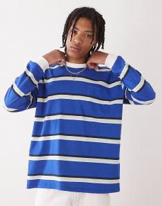 Футболка в полоску с длинными рукавами и карманом синего цвета Collusion