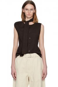 Lemaire Коричневый асимметричный кардиган без рукавов