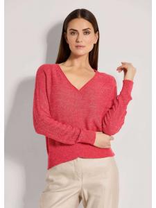 MADELEINE Свитер с V-образным вырезом и ажурным узором, красно-меланжевого цвета