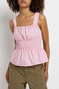 Майка из светлого поплина розового цвета с присборками River Island, розовый