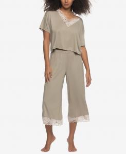 Женская футболка-укороченный топ Amelie Jersey Vintage Lace с кружевом и укороченными широкими штанинами Felina, Abby Stone