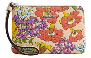 Кожаный клатч с угловой молнией малого размера для женщин серебристый слоновая кость мультиколор COACH