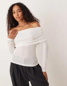 Длинный топ с отворотом и полупрозрачной резинкой ASOS DESIGN цвета слоновой кости