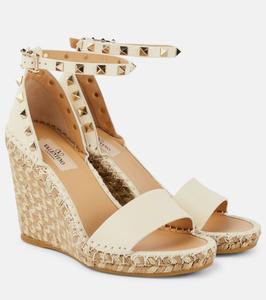 Кожаные эспадрильи Rockstud 105 на платформе Valentino Garavani, Light Ivory/ Naturale