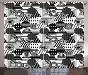 Шторы ABAKUHAUS с геометрическим рисунком в деревенском стиле, узором в виде треугольников и горошка, универсальные ленточные шторы для гостиной с петлями и крючками, 280 x 225 см, цвет: антрацитово-серый и белый Abakuhaus