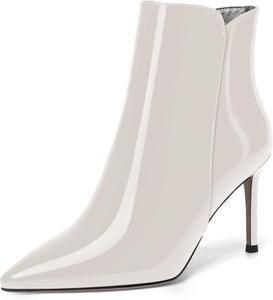 Женские ботильоны SKYSTERRY с острым носком, на молнии, из лакированной кожи, для вечеринки, модные, на высоком каблуке-стилетто, 8,5 см, White