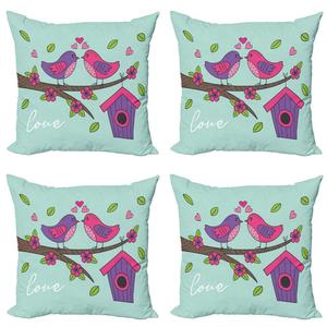 Комплект чехлов на подушки ABAKUHAUS скворечник (4 шт.), Valentines Love Flowers, современная двусторонняя цифровая печать, 40 см x 40 см, синий многоцветный