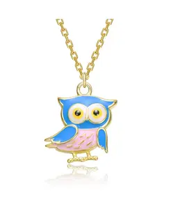 Ожерелье с подвеской в виде совы, покрытое 14-каратным золотом и разноцветной эмалью Gigigirl, blue