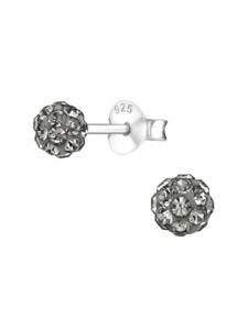 Alexander York Серьги-гвоздики Ball KRISTALL черного цвета из серебра 925 пробы, комплект из 2 штук