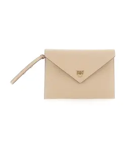 Бежевая плоская сумка-кошелек с ручкой из вителло. Pinko, бежевый