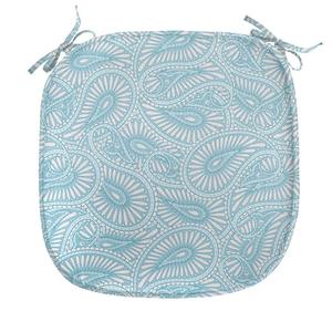 Подушка для обеденного стула ABAKUHAUS Orient, арт-стиль с завитками, декоративная водонепроницаемая подушка с ремнями для кухонных сидений, 40 см x 40 см, светло-голубой и кокосовый