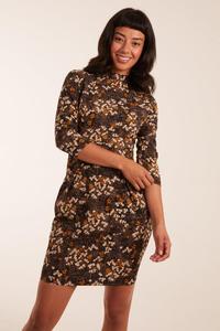 Платье с высоким воротником, рукавами 3/4 и поясом Blue Vanilla, желтый