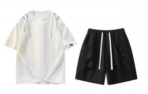 Повседневный спортивный свитер Unisex с круглой горловиной Moderate X1617, белый top+черный shorts