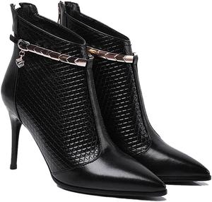 Женские туфли-лодочки на каблуке с острым носком, металлической стразовой цепочкой и молнией сзади, ботильоны для свадьбы или вечеринки Kldyj, Black