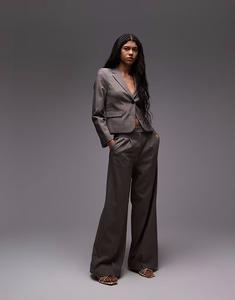 Широкие брюки со складками спереди, коричневого цвета Mango