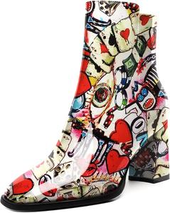 Женские стильные ботильоны AUMOTED с массивным каблуком, закрытым квадратным носком и боковой молнией, короткие ботинки, каблук 3,4 дюйма, Patent Multi Color