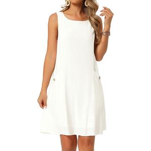 Женское льняное платье-сарафан без рукавов летнее повседневное свободное мини с карманами Inspire Chic, White