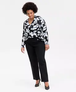 Прямые брюки мид-райз на резинке больших размеров I.N.C. International Concepts, черный