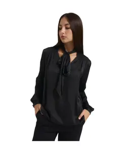 Черная блузка с длинными рукавами и V-образным вырезом Manila Grace, черный