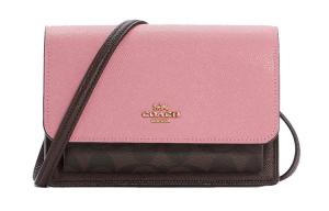 Складывающаяся кожаная поясная сумка через плечо, наплечная сумка Trumpets Women's Brown Monogram & Shell Pink COACH