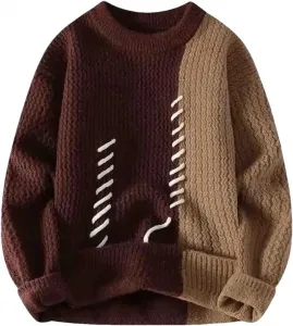 Мужской свитер с круглым вырезом и контрастной строчкой