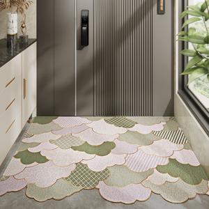 Dajiang Ковер 90х120 см для прихожей с шелковой петлей, облачный узор, зеленый, можно обрезать