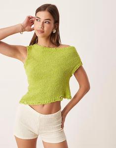 Вязаный топ на одно плечо из пряжи типа «шифон» с необработанным краем зеленого цвета Asos Design