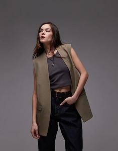 Накидной блейзер без рукавов Topshop в грибном цвете — часть комплекта