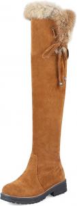 Женские зимние сапоги выше колена из искусственной замши с меховой подкладкой, высокой голенью, низким каблуком, теплые зимние сапоги для езды и снега Generic, Yellow