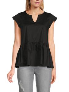 Топ с оборкой и рукавами-крылышками Renee C., черный