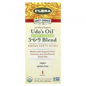 Flora, Udo's Choice, органическая смесь Udo's Oil 3, 6, 9, с высоким содержанием лигнана, 250 мл (8,5 жидк. унции)