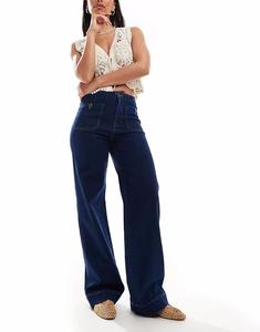 Широкие джинсы ONLY Madeline с высокой талией и карманами темно-синего цвета