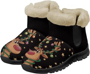 Женские легкие зимние ботинки с утеплителем, теплые, мягкие, удобные, с нескользящей подошвой, для зимы, на каждый день, ботильоны до щиколотки, размер 36-41, черная подошва Quxjehoe, Christmas Deer