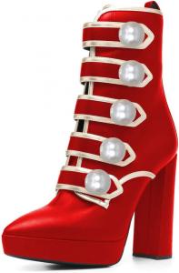 Женские ботильоны YDN с заостренным носком, на высокой устойчивой шпильке, средние по голенищу, жемчужного цвета, с молнией, стильные, для вечеринок и танцев, размеры 4-15 US, Red